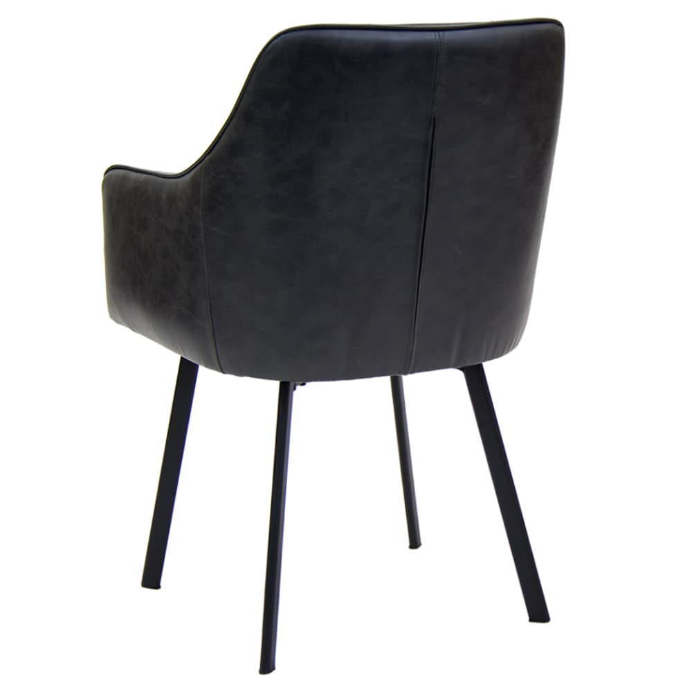 Recessed Armchair in Dark Gray Vinyl and Metal