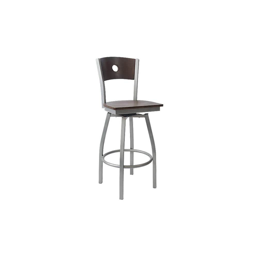 Silver Swivel Bar Stool in Metal with Circled and Interchangeable Back