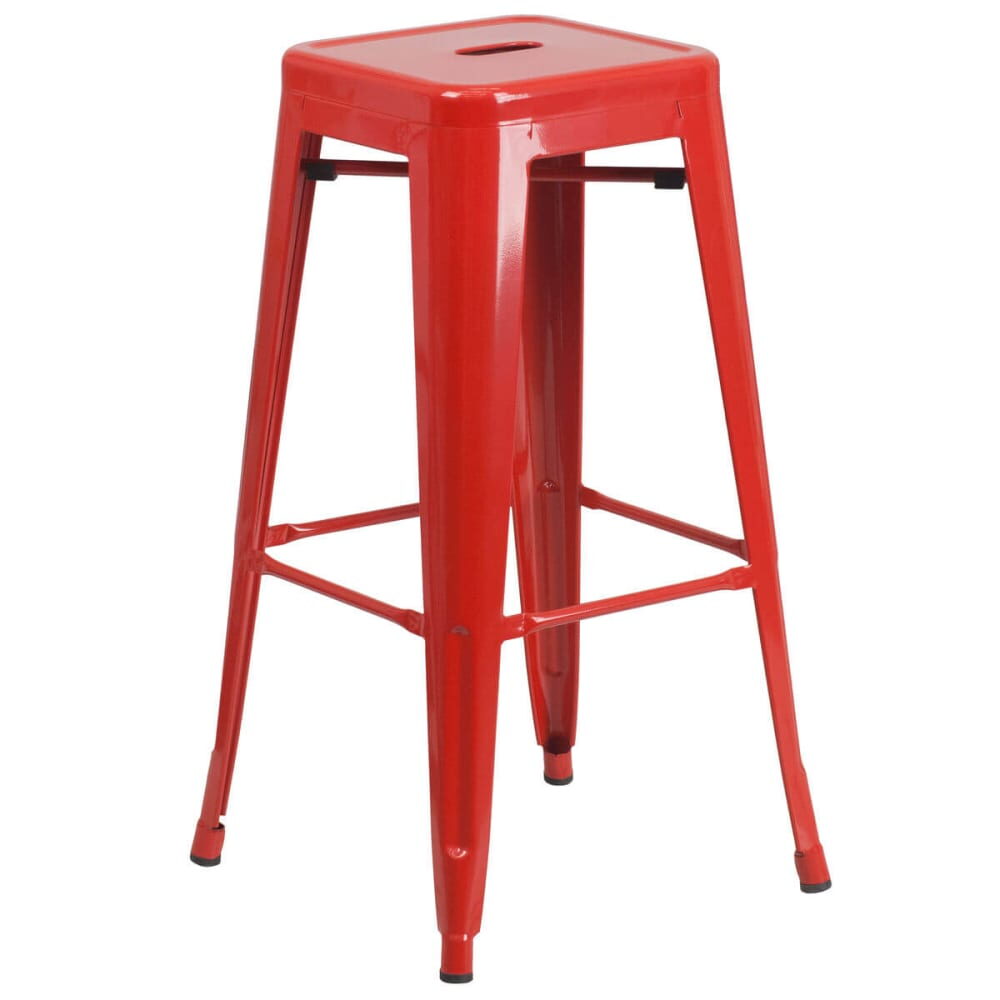 Backless Bar Stool in Red, Bistro-Style