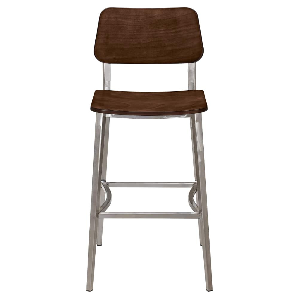 Luca Wood Back Bar Stool in Metal with Clear Coat Finish