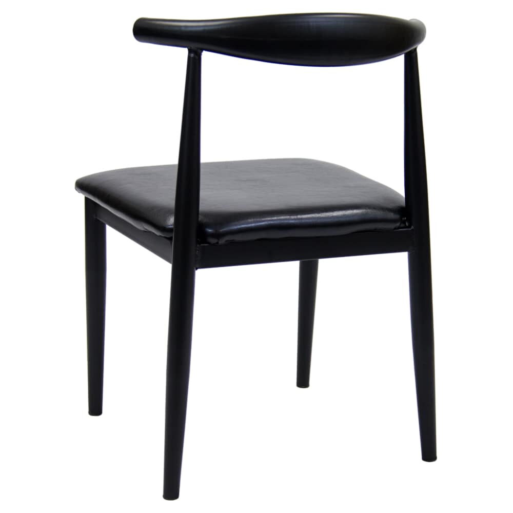 Curved Back Chair in Metal with Black Finish and Black Vinyl Seat
