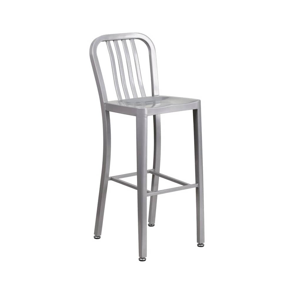Metal Patio Bar Stool in Silver Finish