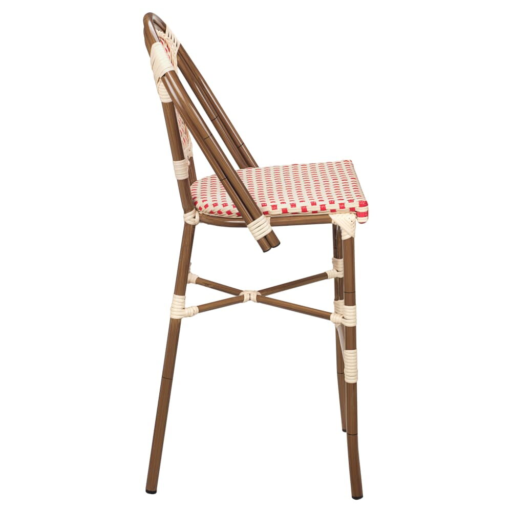 Aluminum Bamboo Bar Stool for Patio in Red and Cream Rattan