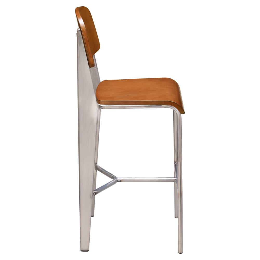 Nico Wood Back Bar Stool in Metal with Clear Coat Finish