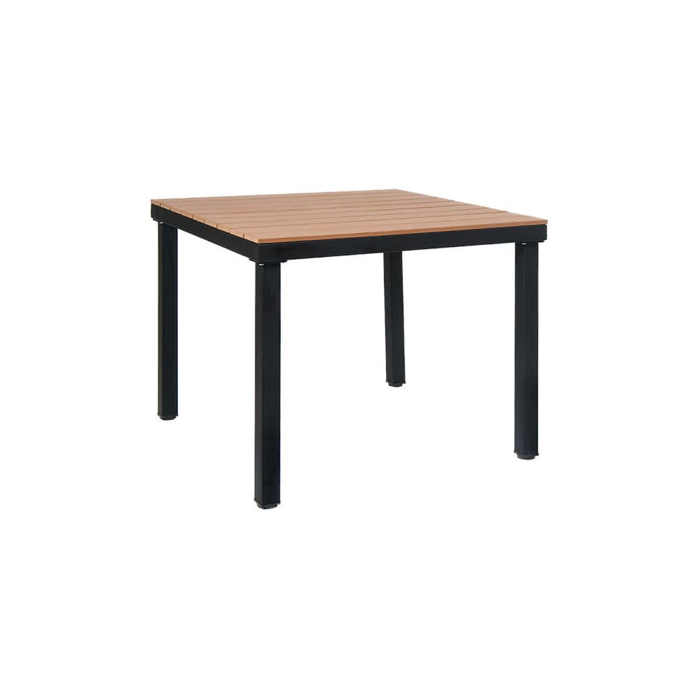 Black Metal Frame Table with Natural Finish Faux Teak Top